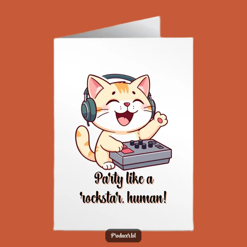 Free Printable Birthday Card: Funny Cat DJ Mixing Beats for a Purrfectly Hilarious Celebration