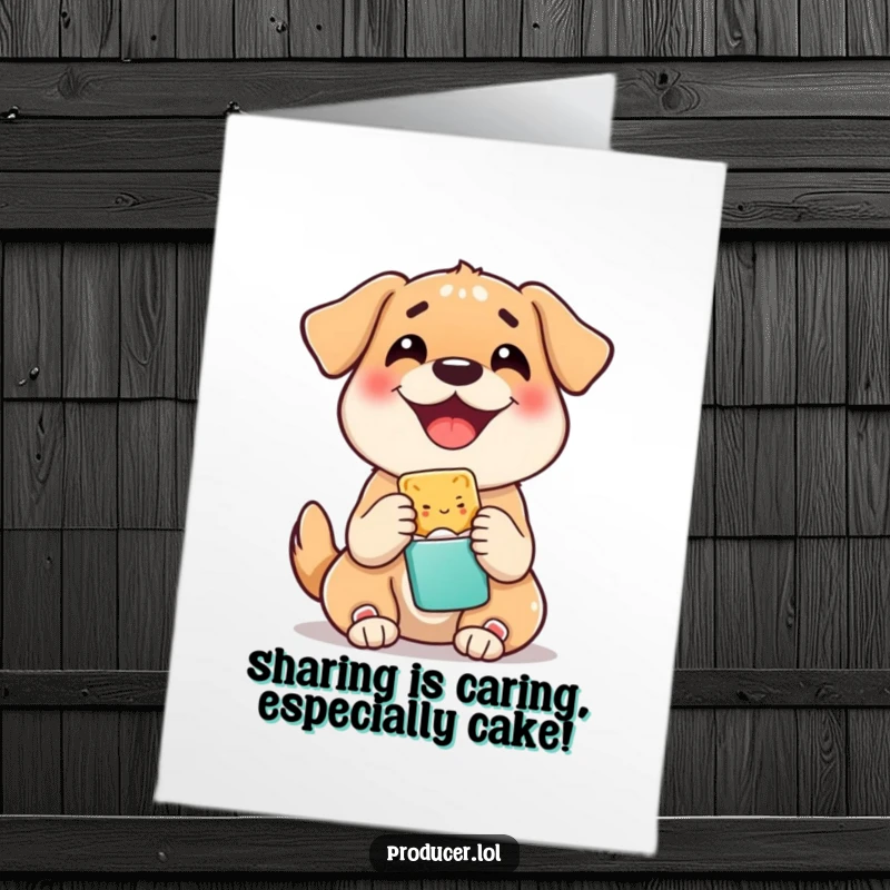 Funny Free Printable Birthday Card: A joyful dog happily shares a tasty snack with a friend, perfect for dog lovers.