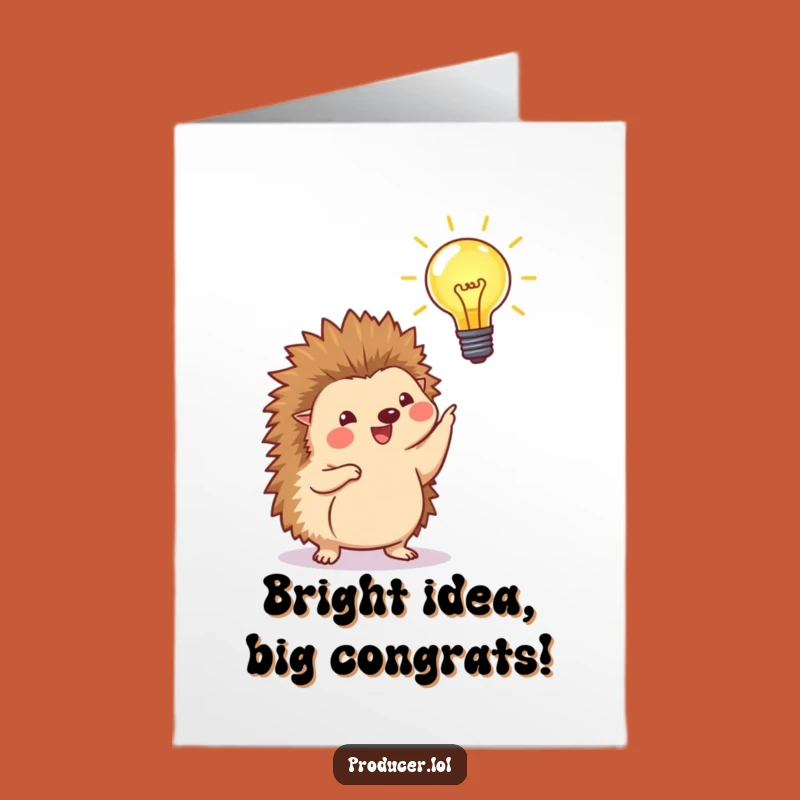 Free Printable Congrats Card: Proud Hedgehog Lightbulb, a Smart Downloadable Gift
