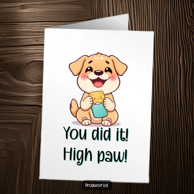 Funny Free Printable Congrats Card: A cheerful dog shares a treat, celebrating a special occasion with humor and happiness.