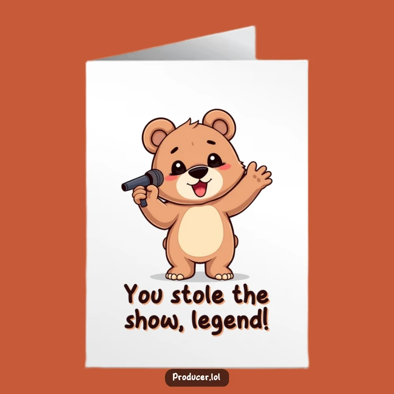 Free Printable Congrats Card: Proud Bear Cub Rockstar Microphone Success Humorous Downloadable