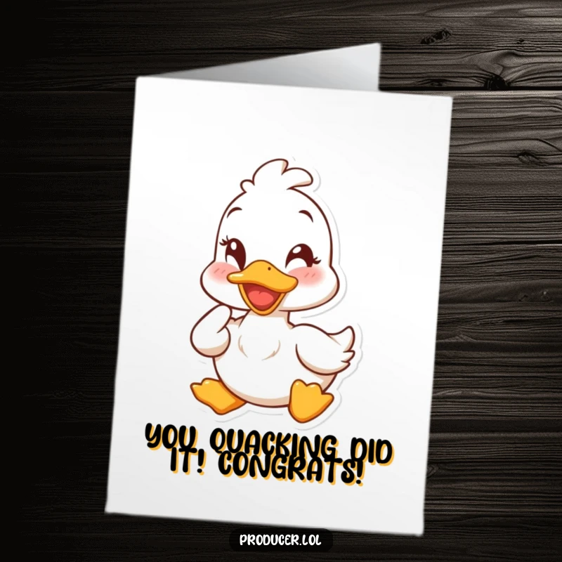 Funny Free Printable Congrats Card: A cheerful duck with a quick nod and a playful wink, celebrating an achievement.
