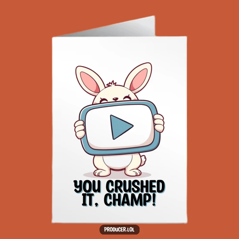 Free Printable Congratulations Card: Bunny Hits PLAY on Your Big Success!