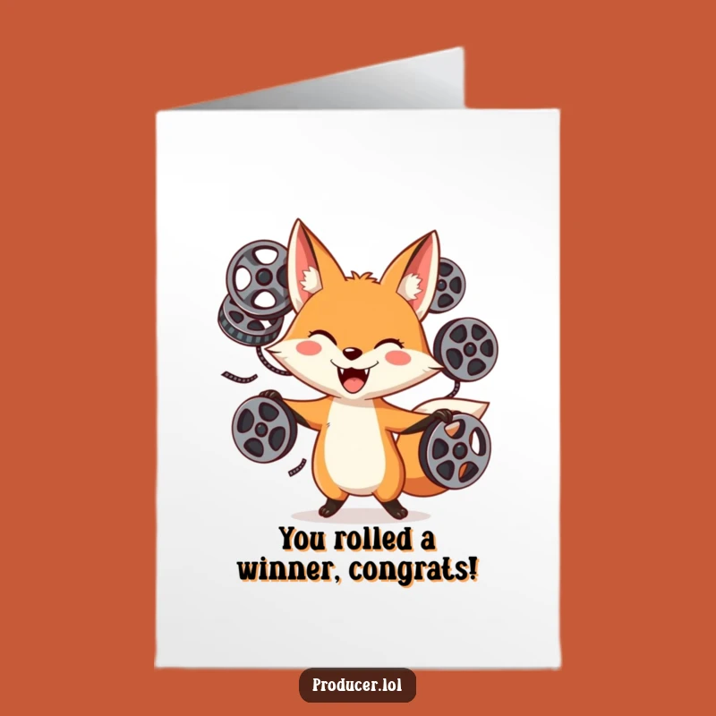 Free Printable Juggling Fox Congrats Card: Hilarious Downloadable for a Blockbuster Success