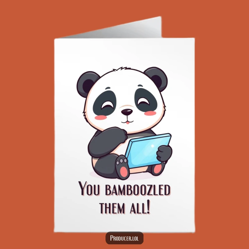 Free Printable Panda Congratulate Card: Smart Panda with Tablet for Your Success