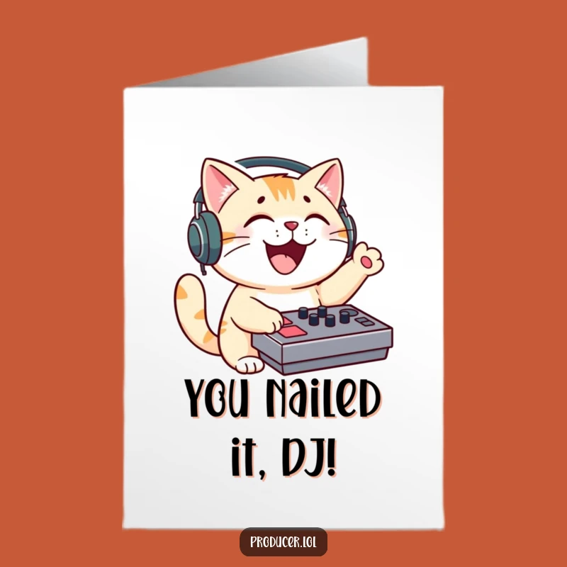 Free Printable Congratulations Card: Cat DJ Rocking the Mic for Your Awesome Achievements