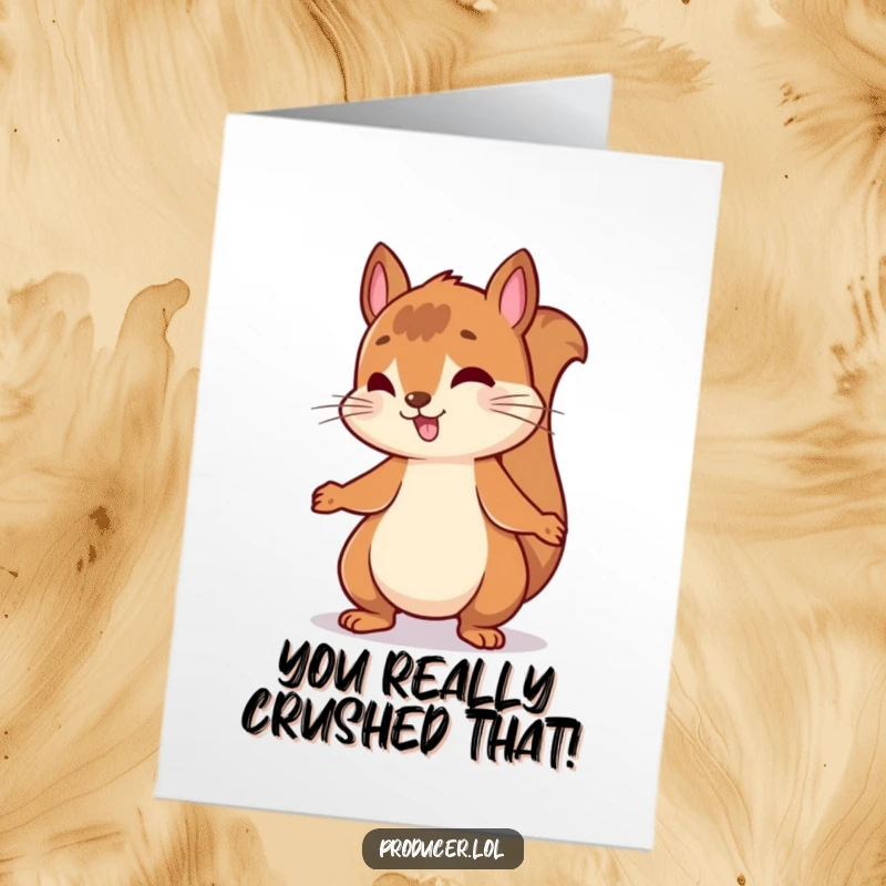 Funny Free Printable Congratulations Card: A happy squirrel bouncing with enthusiasm and nodding to a catchy rhythm.
