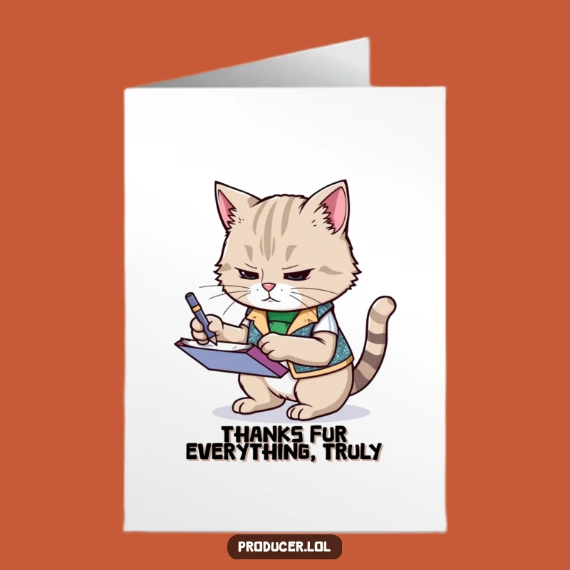 Free Printable Cat Thank You Card: Determined Note-Taker Expressing Gratitude