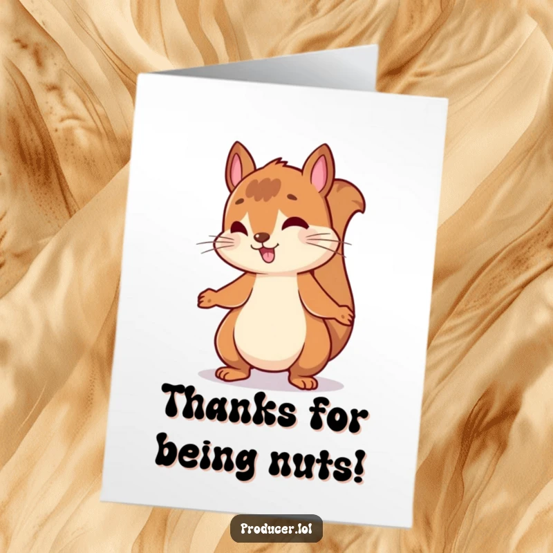 Funny Free Printable Thank You Card: A cheerful squirrel bouncing and nodding along to a fun musical beat.