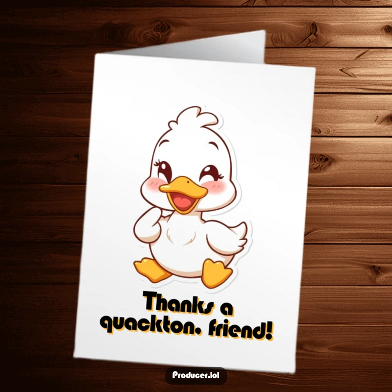 Funny Free Printable Thank You Card: A cheerful duck giving a quick, approving nod with a mischievous wink, expressing thanks.