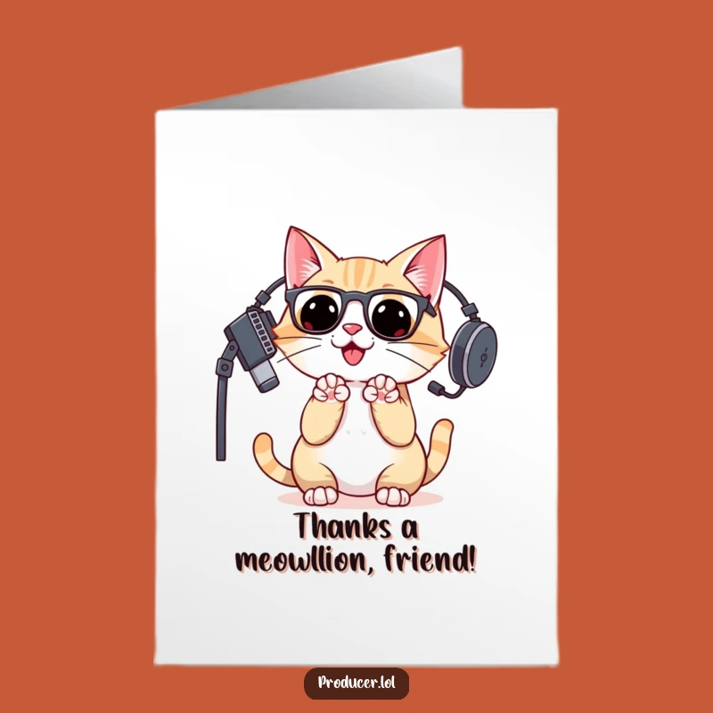 Free Printable Thank You Card: Thankful Cat DJ Spreading Musical Gratitude!