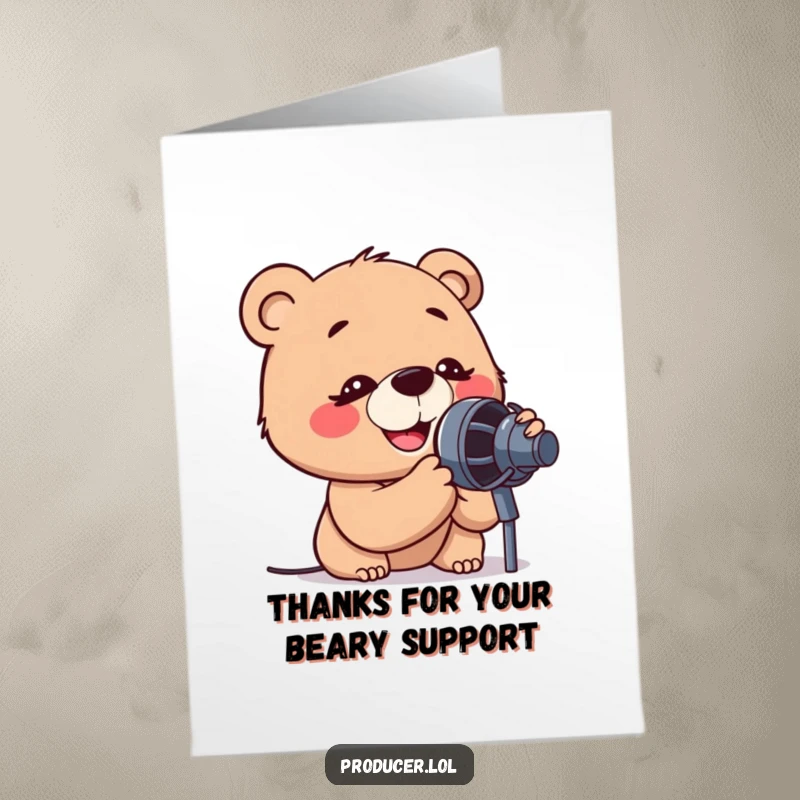 Funny Free Printable Thank You Card: Cartoon bear joyfully singing a tune to express sincere thanks.