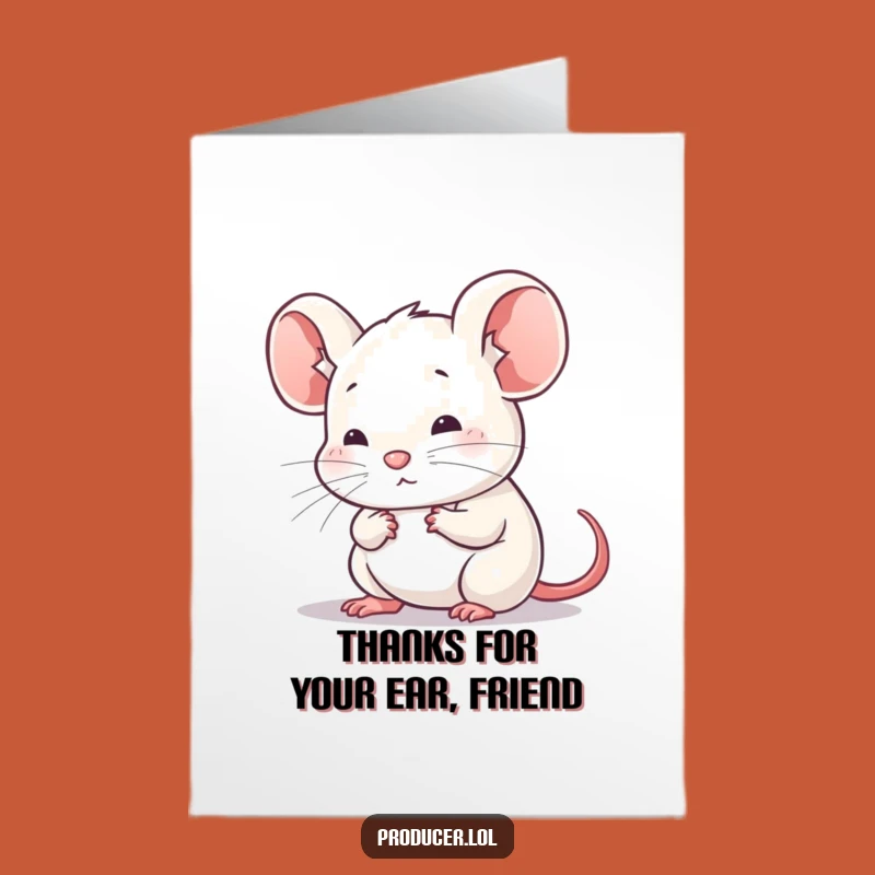 Free Printable Thank You Card: Thoughtful Mouse Listening, Funny Animal Downloadable Gift