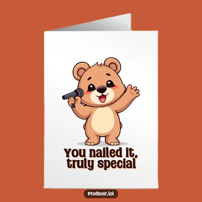 Free Printable Thank You Card: Rockstar Bear Cub Microphone Humorous Appreciative Downloadable
