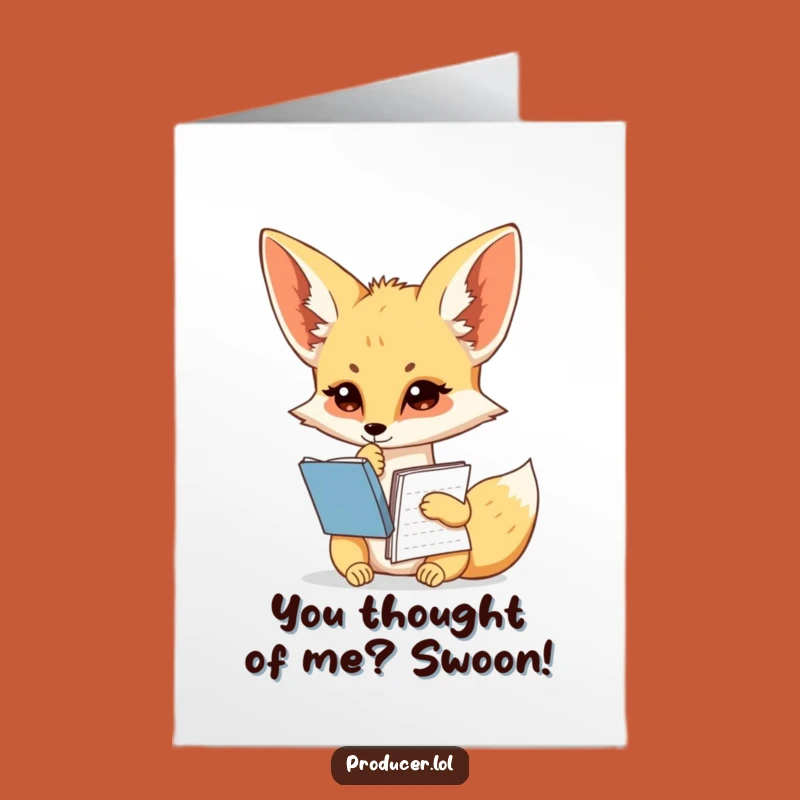 Free Printable Thank You Card: Fennec Fox Writer - Show Gratitude with a Smile