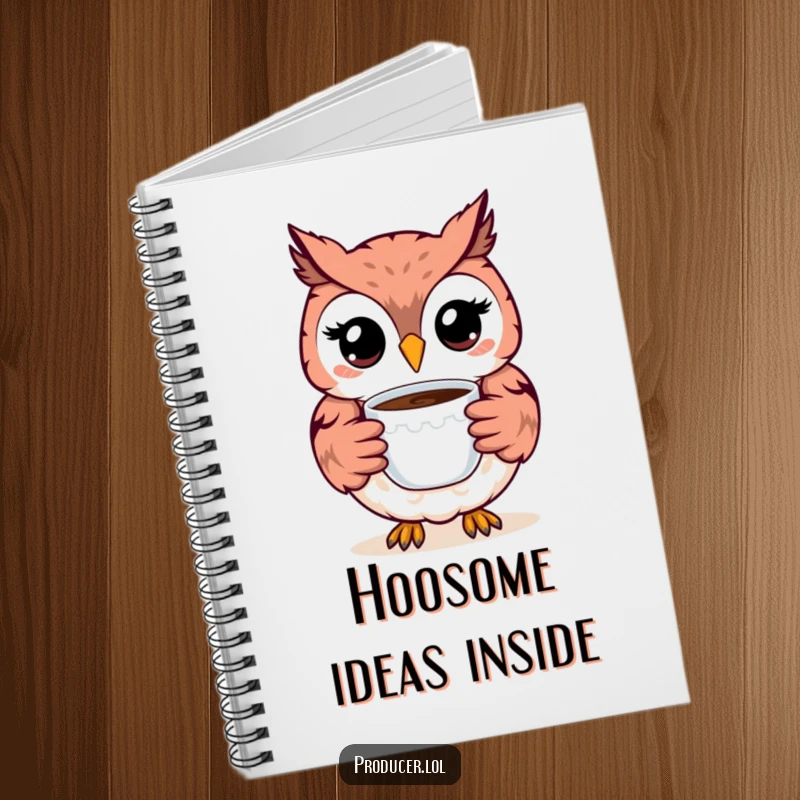 Funny Owl Notebook: A happy owl with a wide smile holds a coffee cup, perfect for jotting down notes and funny thoughts.