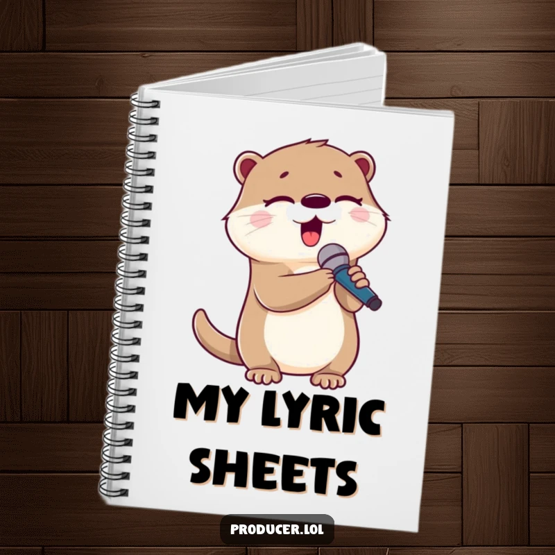 Funny otter notebook, cute animal holding a microphone, singing with eyes closed, ideal for writing song lyrics.