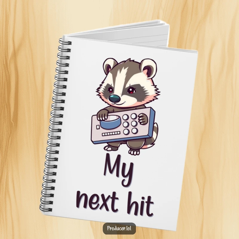 Funny badger notebook, writing down ideas, music producer theme, journal for creative minds, perfect gift for artists.