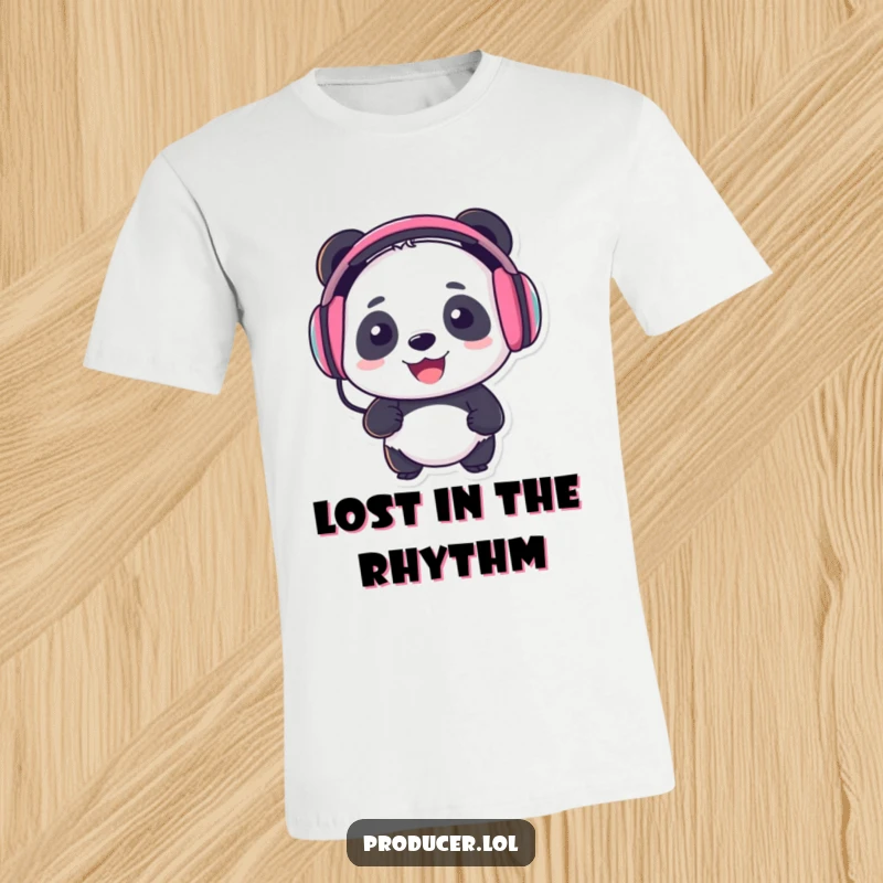 Funny Panda DJ T-Shirt: Panda wearing headphones celebrates music, ideal funny gift for music fans.