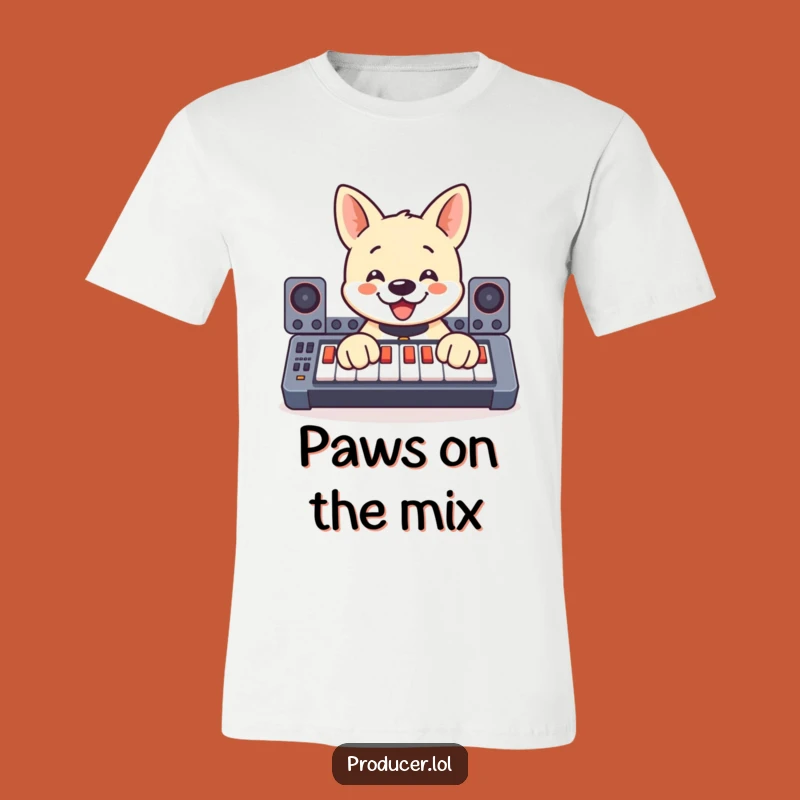 Funny Dog DJ Tee: Enthusiastic Paws on Soundboard - Great Funny Gift!