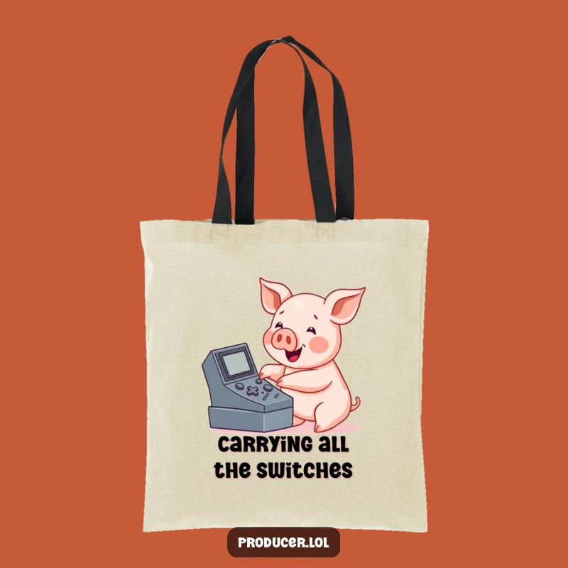 Funny Pig Console Tote Bag - Tech Button Pusher Carry-All