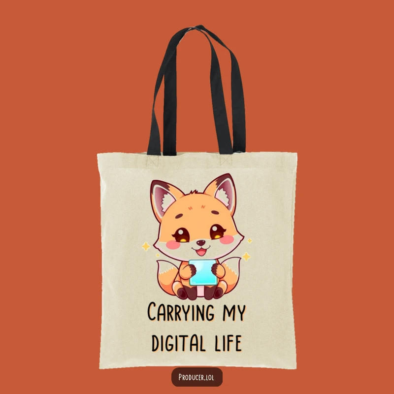 Funny Fox Tech Tote Bag: Playful Fox Screen Bag - Eco-Friendly & Hilarious Gift!