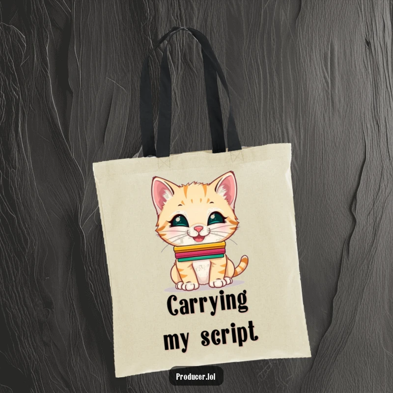 Funny Kitten Tote Bag: A giggling kitten balancing cue cards on its nose, ready for any task, a humorous carrier.