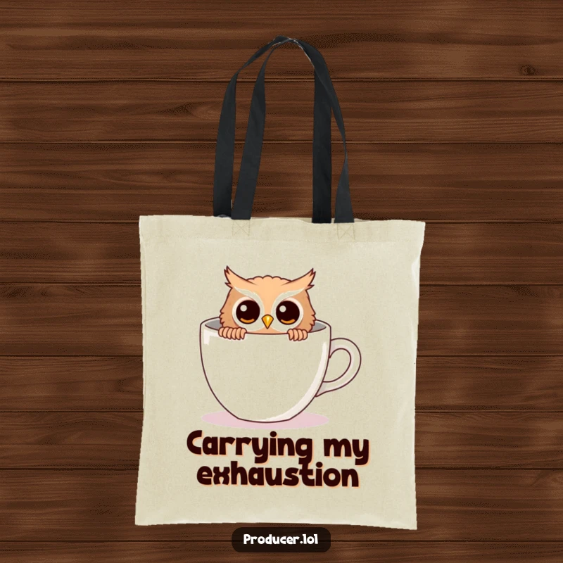 Funny owl tote bag, curious owl, hiding behind coffee cup, stylish accessory, book lover gift.